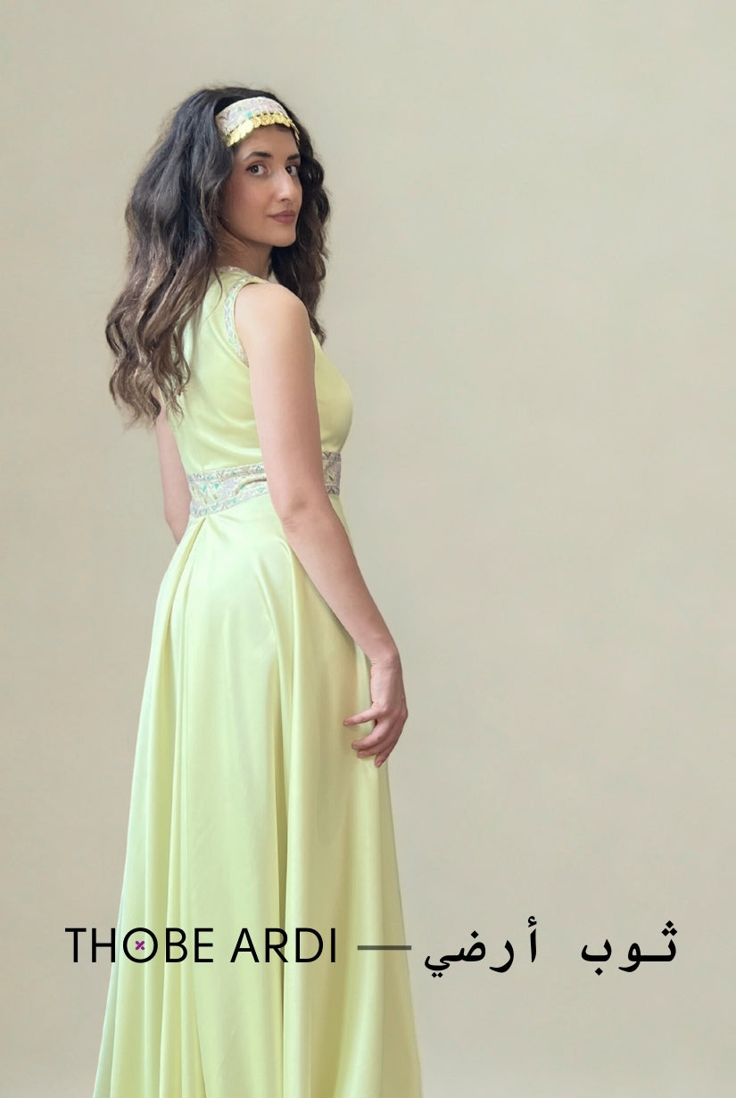Lemon Tatreez Evening Gown