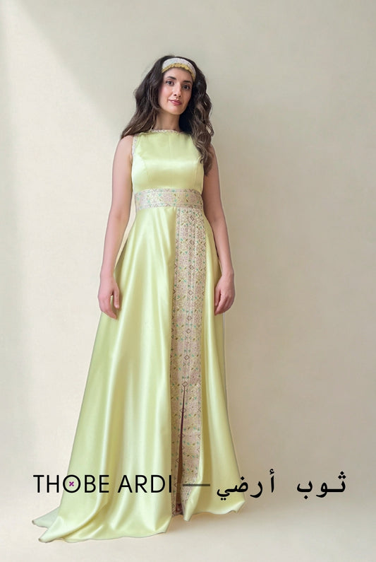 Lemon Tatreez Evening Gown