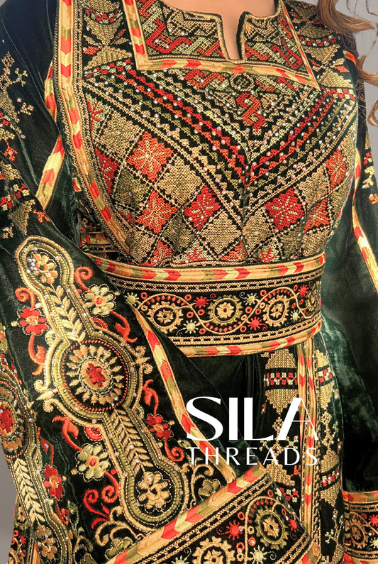 Green Velvet Palestinian Thobe