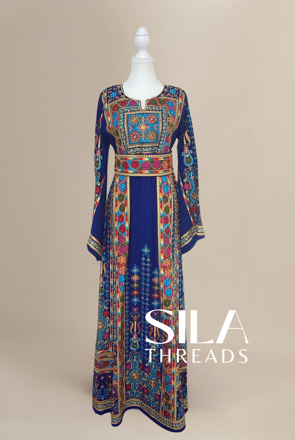 Colorfull Thobe Classic Blue Multicolor Thobe – Thobe Ardi
