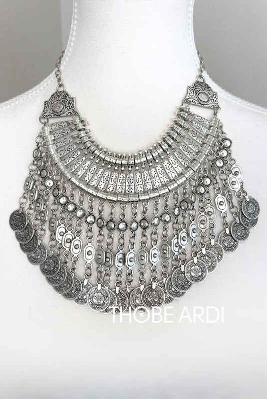 silver coin necklace, lightweight with arab influence and coins