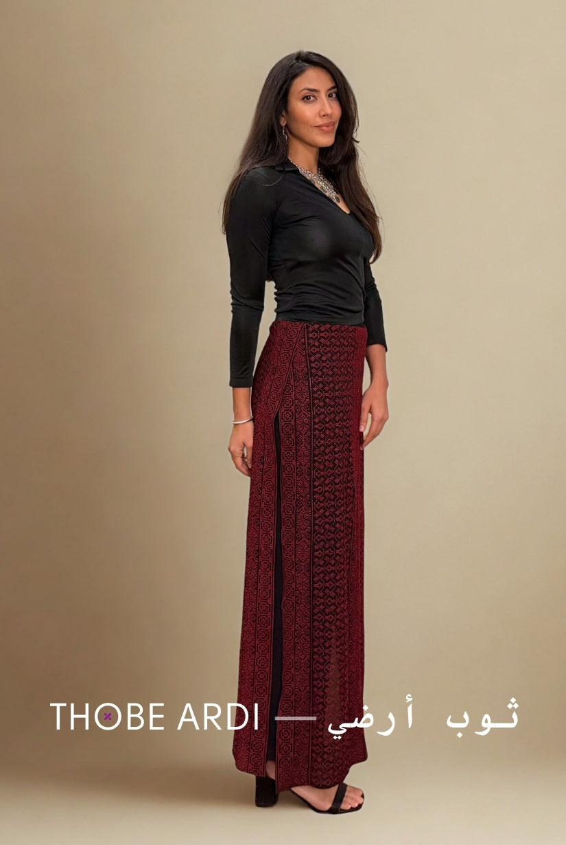 Tatreez Maroon Pant Skirt – Thobe Ardi