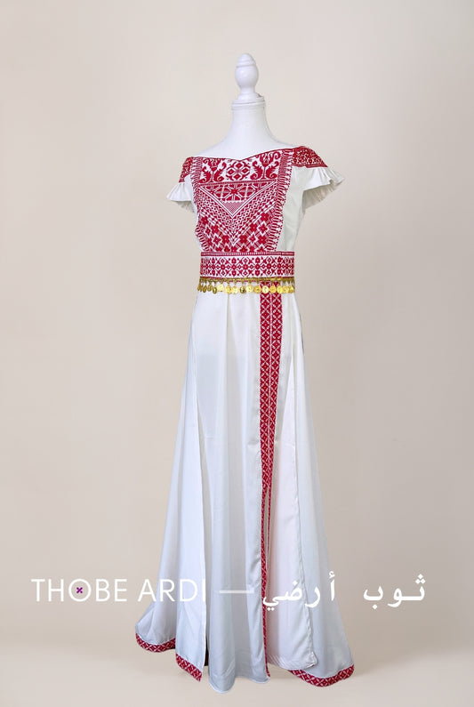 Palestinian White Short Sleeve Dress